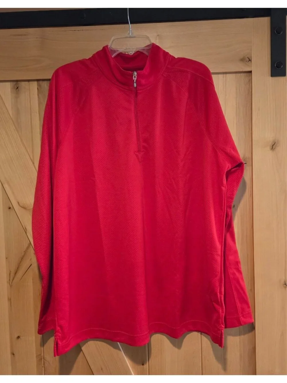Lands' End Red Quarter Zip Pullover Men's XL Textured Waffle Jacket Top